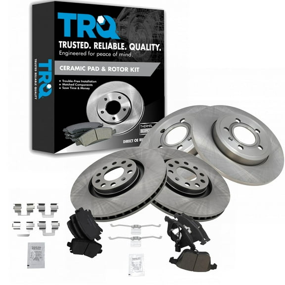 TRQ Front and Rear Brake Pad & Rotor Kit Brake Pads Brake Rotor Ceramic Fits Select 2006-2009 Audi A4 A4 Quattro