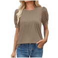 thumbnail image 1 of Staron Hauts pour Femmes en Liquidation Couleur Unie Tunique Plissée Élégante Manches Courtes Bouffantes Mode Col Rond Décontracté Été Hauts Tendance Chemises Ajourées, 1 of 7