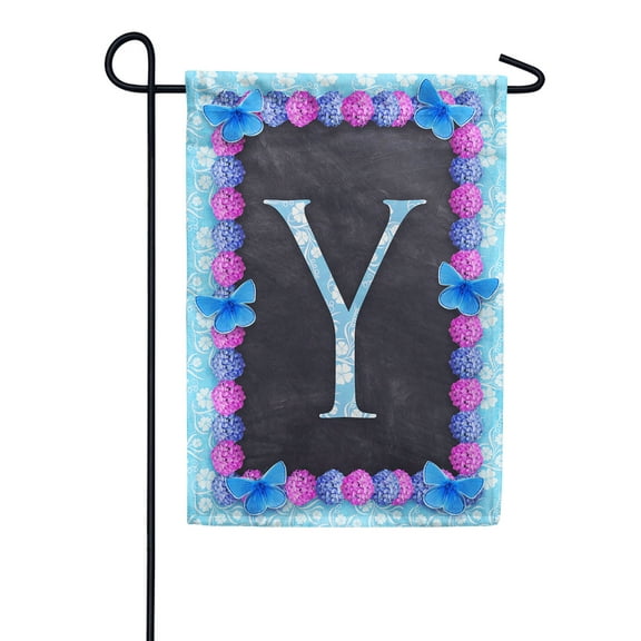 America Forever Spring Monogram Garden Flag Letter Y 12.5 x 18 inches Double Sided Vertical Outdoor, Yard, Lawn, Decorative Seasonal, Hydrangeas, Blue Butterflies Bees Summer Floral Garden Flag