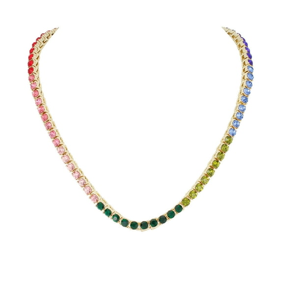 Charles Raymond Iced Out Hip Hop Gold or Silver Tone - Your Choice!! - CZ Miami Cuban Link or Tennis Chain Choker Necklaces (24", Rainbow Tennis Gold)