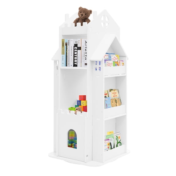 4 Tier Rotating Bookshelf Free Standing Storage Display Stand Castle-shape Bookcase Organizer Shelf
