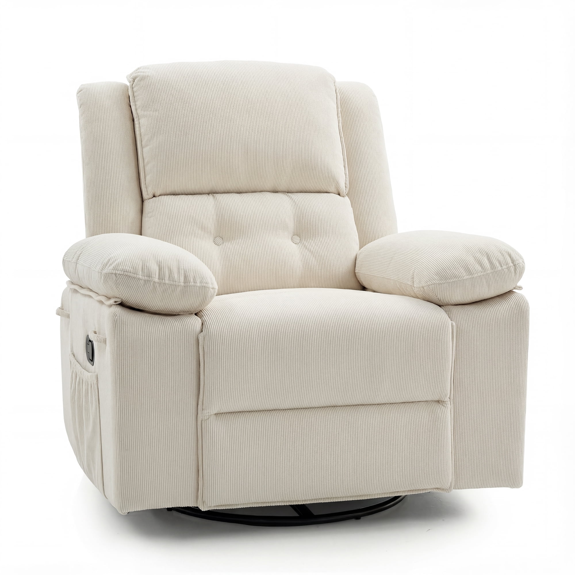 FlexiSpot Swivel Recliner Chair with Heat & Massage, 3-Position Adjustable Backrest, Soft Woven Fabric Nursery Glider with 360° Swivel, Wide Armrests, Large Side Pockets & 300 lbs Support,Beige