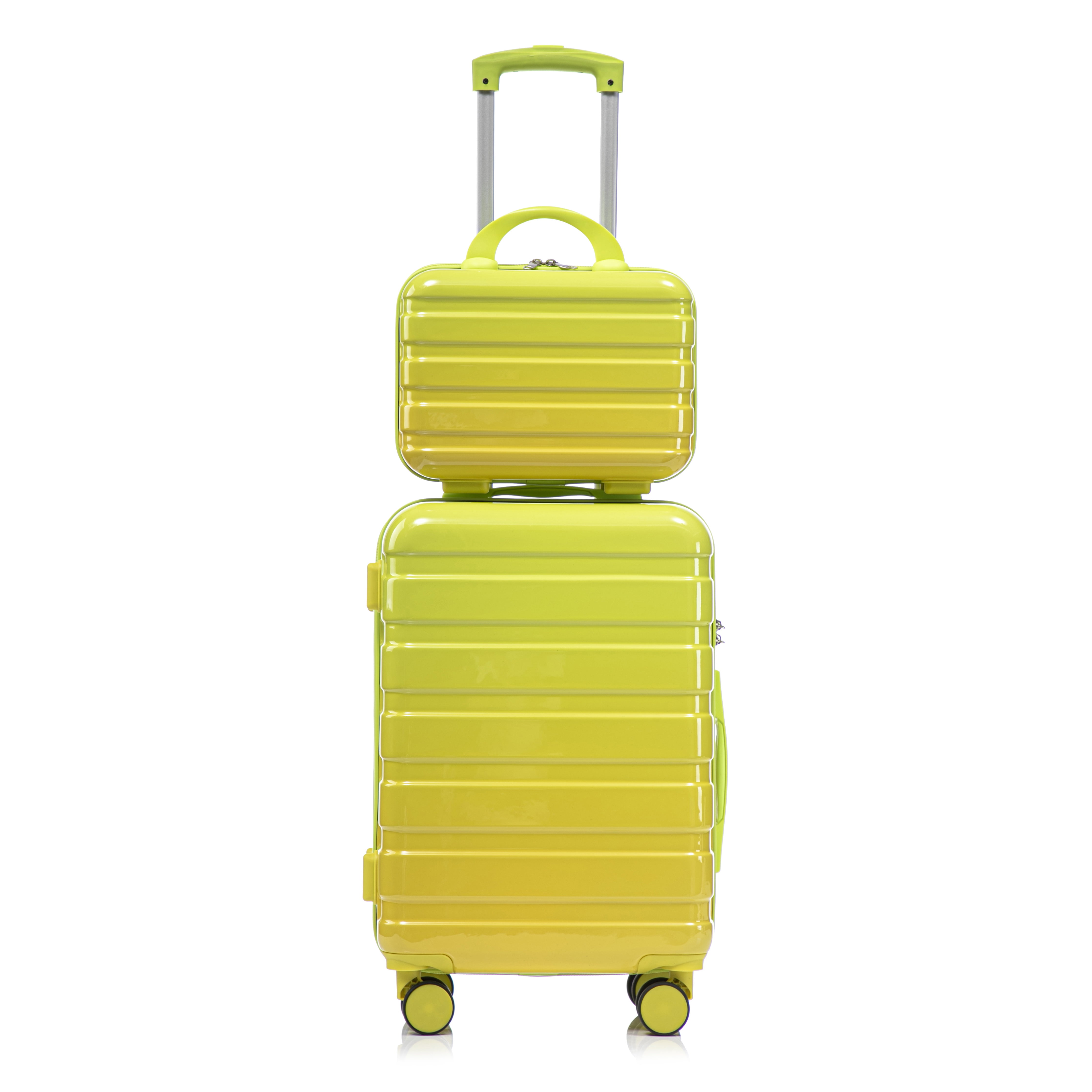 PAPROOS Luggage Sets 2 Piece Suitcase Set(14"/20") Suitcase, Hardside Lightweight Kids Suitcase with Combination Lock, Carry-on Suitcase and Cosmetic Bag for Travel, Back to School, Green & Yellow