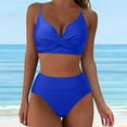 thumbnail image 2 of Ecqkame Two-piece Tummy Control Bikini Set for Women High-Waisted Wrapped Push Up Swimsuits Padded Crop Tops Bathing Suits Blue XL, 2 of 5