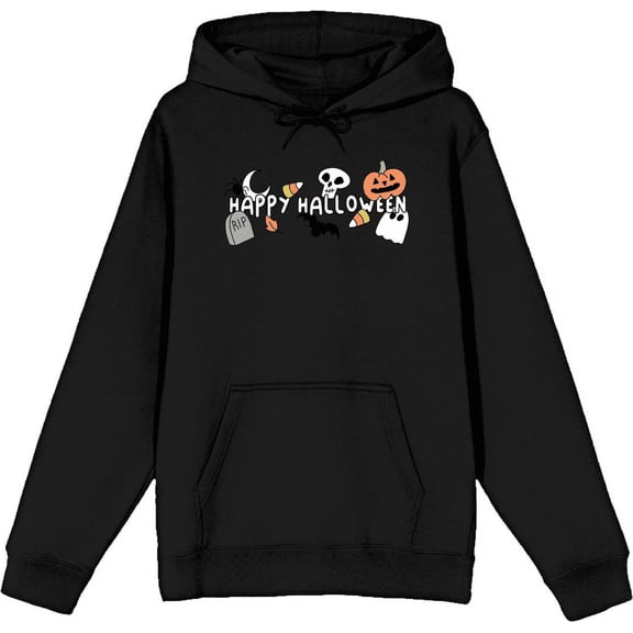 Kids Halloween Cartoon Icons Adult Black Long Sleeve Hoodie-Medium