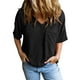 thumbnail image 1 of Camiseta holgada de manga corta con cuello en V y color liso para mujer - Algodón y lino suaves, blusa informal bordada, 1 of 8