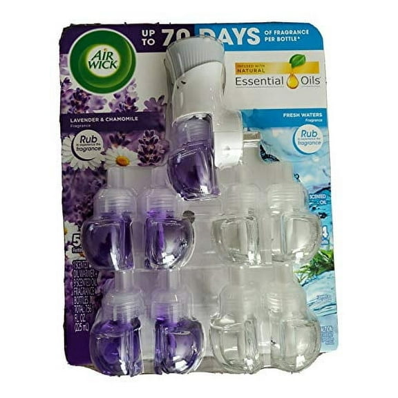 Air Wick Scented Oil Warmers Fresh Waters and Lavender Chamomile for Electrical Plug Diffuser, 9 Refills