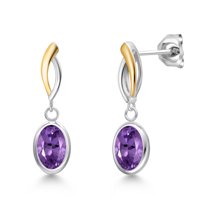 Gem Stone King 925 Silver and 10K Yellow Gold Purple Amethyst Earrings for Women | 2.30 Cttw | Gemstone February Birthstone | Oval 8X6MM