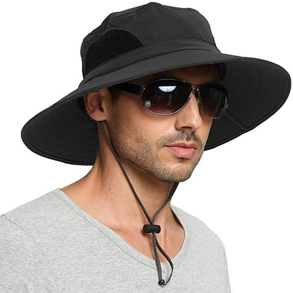HOMEYA Sun Hat for Men Women,Waterproof UPF 50 Wide Brim Bucket Hat,Breathable Foldable Fishing Hat Boonie Hat for Hiking Garden Safari Beach,Black