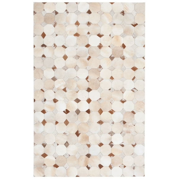 SAFAVIEH Studio Leather Stuart Geometric Area Rug, Ivory/Brown, 5' x 8'