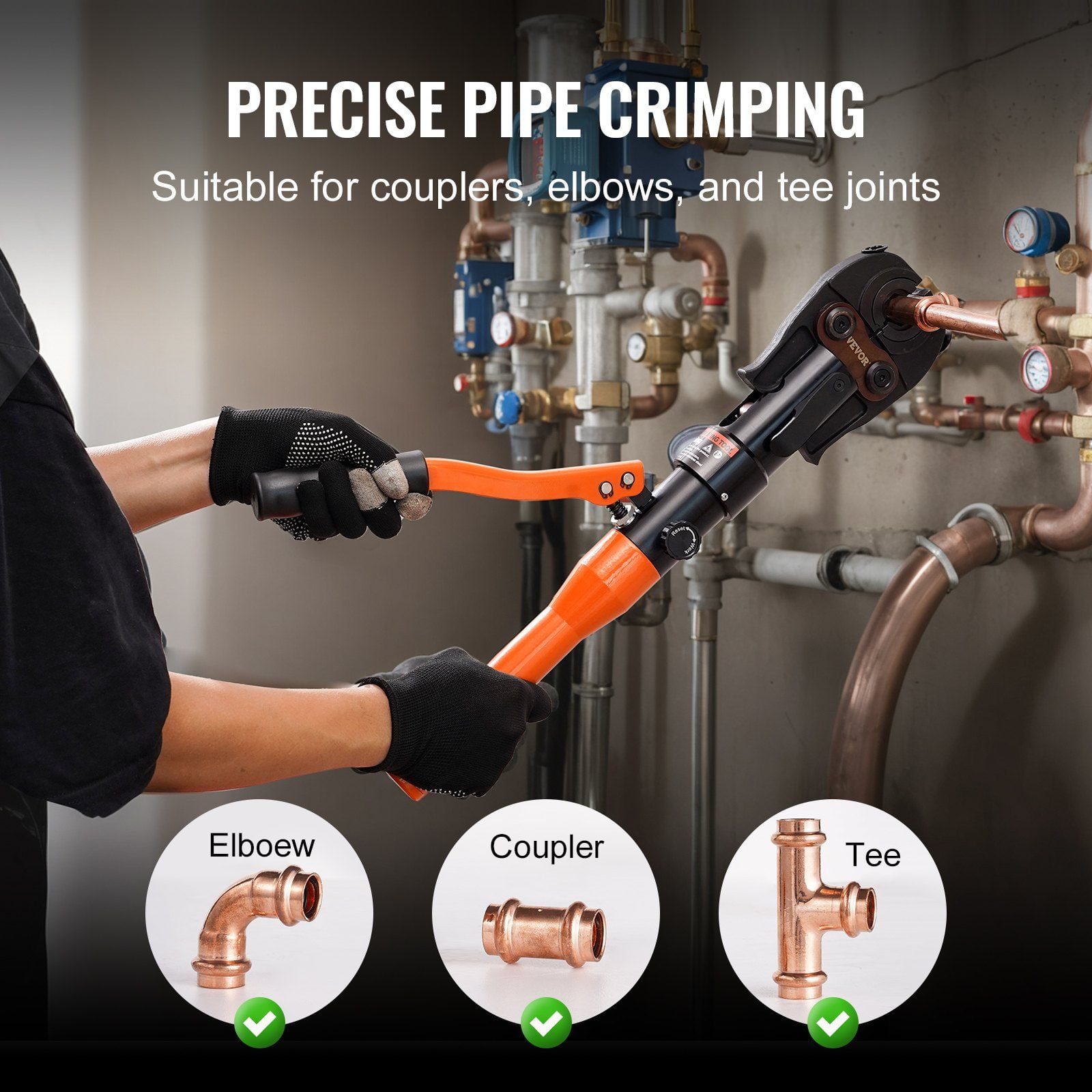 Hydraulic Pipe Crimping Tool Kit with Multi-Size Jaws for Copper & Pex Pipe