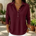 thumbnail image 2 of QATAINLAV Woman Fall Tops Waffle Knit Long Sleeve Polos Collar Shirts Half Button Loose Fit Dressy Textured Sweatshirts, 2 of 6