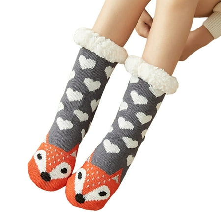 

dianhelloya 1 Pair Floor Socks Sherpa Lining Thickened Stretchy Soft Comfortable Keep Warm Non-slip Winter Thermal Women Indoor Home Slipper Sleeping Socks for Home
