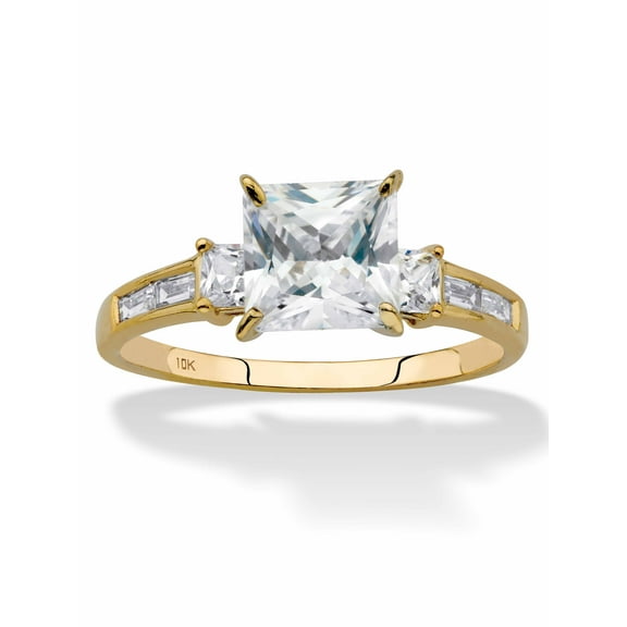 PalmBeach Jewelry Princess-Cut Cubic Zirconia Engagement Ring 2.18 TCW in Solid 10k Yellow Gold