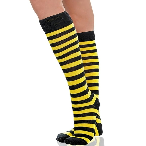 Yellow and Black Bee Striped Knee High Socks - One Size Fits Most - 1 Pair (3942601)