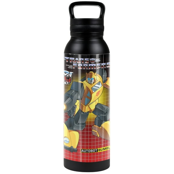 Transformers Official Bumblebee Black 24 oz Insulated Canteen Water Bottle, Leak Resistant, Vacuum Insulated Stainless Steel with Loop Cap