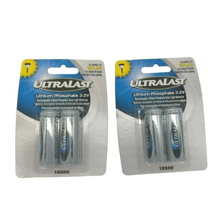 ULTRALAST High-Capacity 18500 LiFePO4 Batteries, 3.2V 1000mAh, 4-Pack for Solar Lights