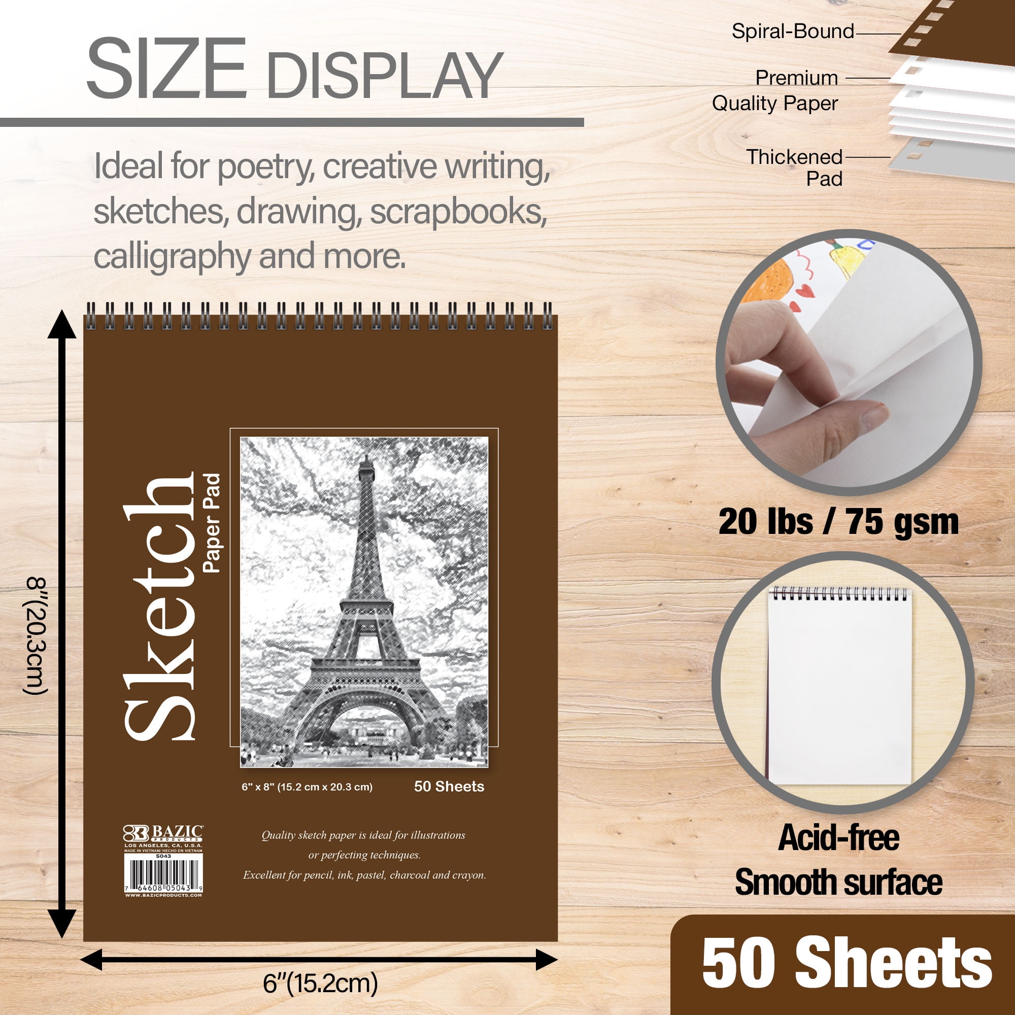 Sketch Pad Top Bound Spiral, 6"X 8"(50 Ct.) [5043]
