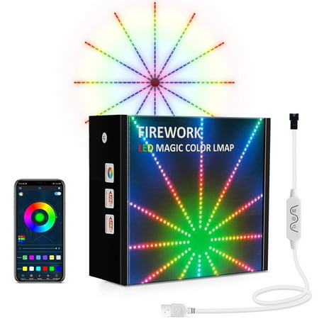 

Lieonvis USB Firework LED Strip Light Music Synchronized Color-Changing Firework Light Dimmable APP Control Starburst String Light with Remote Control for Bedroom Living Room Party Bar