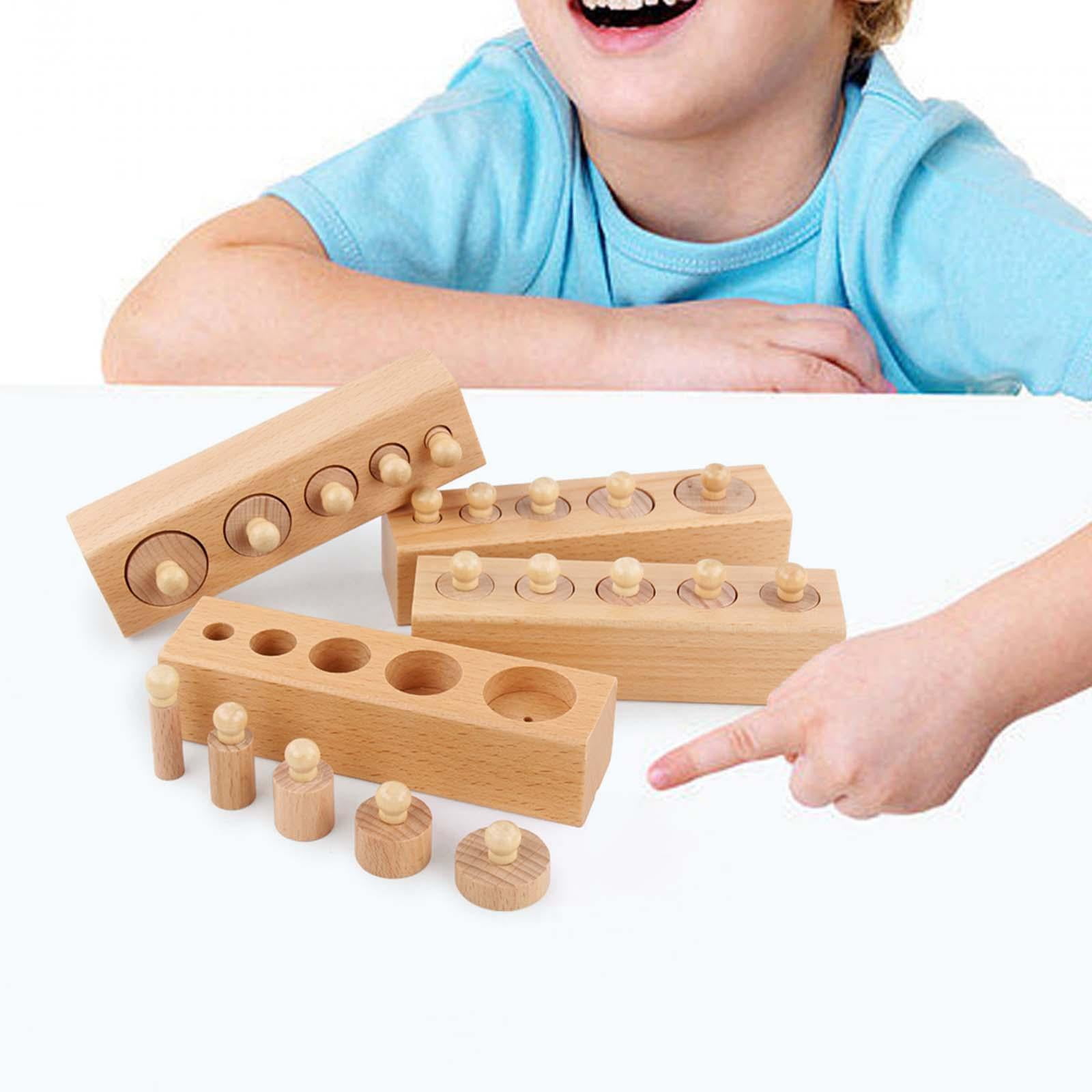 LeeQinersw 4 Pieces Wooden Knob Log Cylinder Blocks Patterning Early Development Board Game