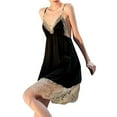 thumbnail image 2 of hirigin Women Nightdress, Spaghetti Straps V-neck Backless Lace Patchwork Midi Slip Dress, 2 of 7