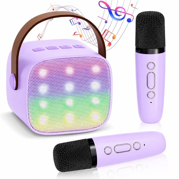 Swfoer Mini Karaoke Machine with 2 Wireless Microphones Portable Mini Karaoke Machine for Kids for Christmas Party Gift