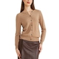 thumbnail image 1 of Suéter ligero de mujer Inspire Chic, con cuello redondo, botones, manga larga, cárdigan, color camel, 1 of 6