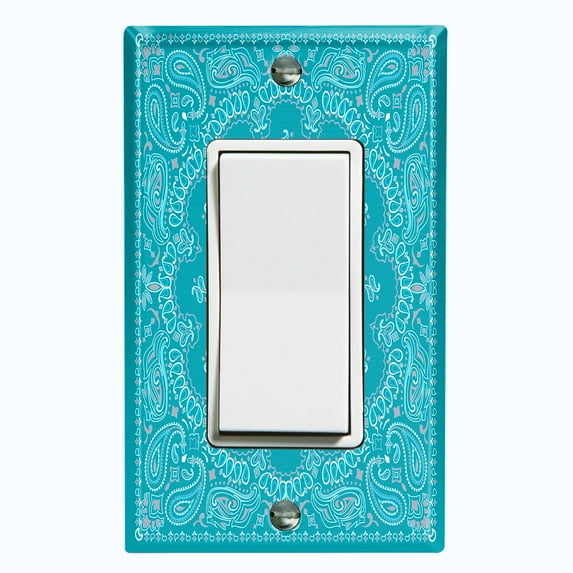 Metal Light Switch Plate Cover Teal Floral Bandana Paisley Tile Pattern TIL051