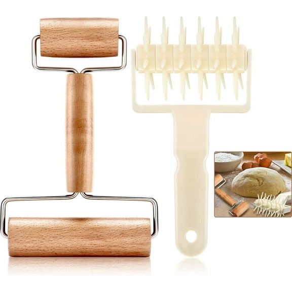 2 Pieces Pizza Plastic Dough Docker Wood Pastry Pizza Roller, Time-Saver Pizza Dough Roller Docker for Pizza Crust or Pastry Dough