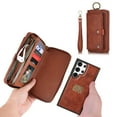 thumbnail image 5 of Allytech Wallet Case for Samsung Galaxy S24 Plus, Zipper Pocket + Card Slots, [Full Body Protection] PU Leather Zipper Wallet Detachable Magnetic Phone Case with Wristband & Buckle - Brown, 5 of 10