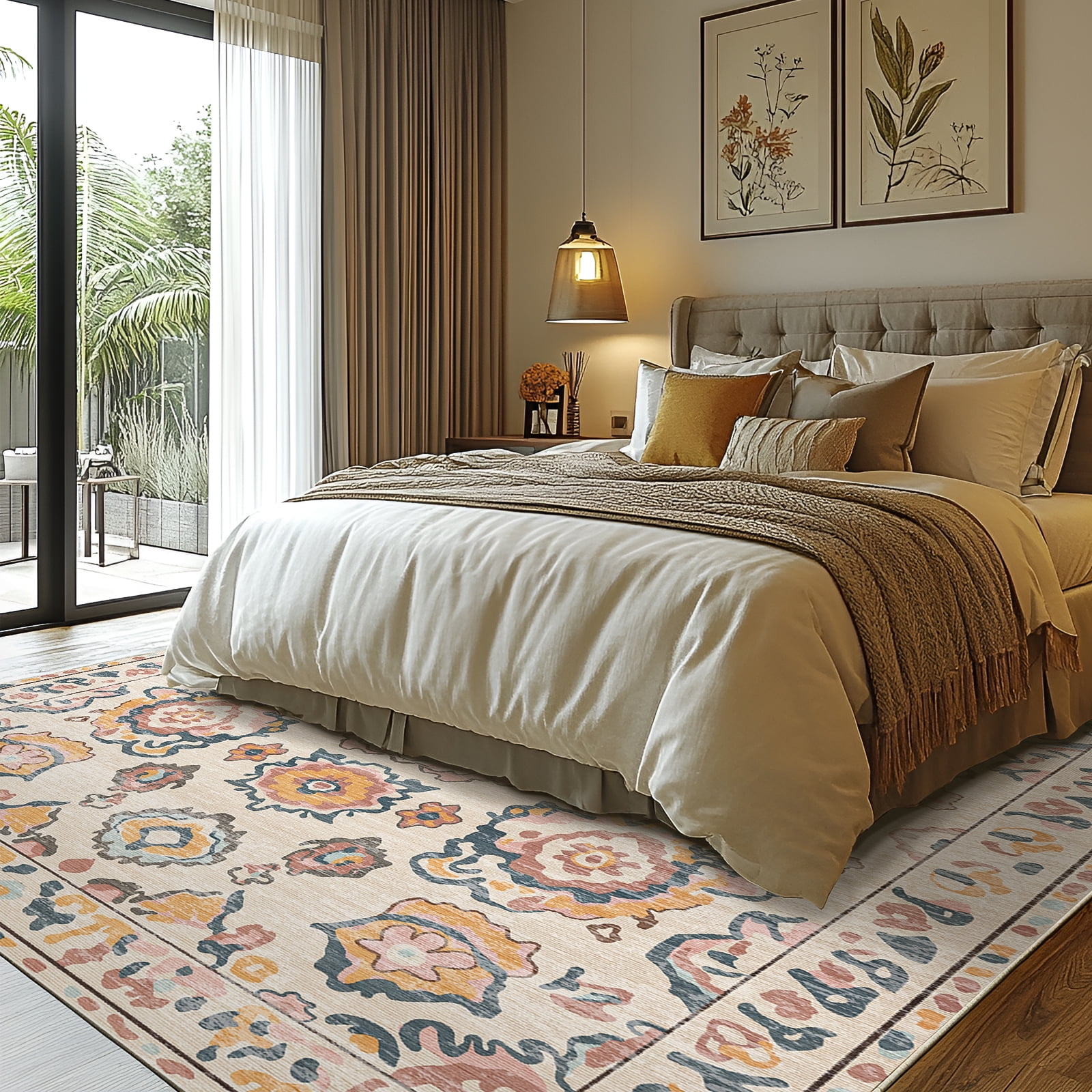 Pentantan Boho 9'x12' Area Rugs for Living Room, Soft Machine Washable Rug, Neutral Moroccan Design for Bedroom, Dining Room, Playroom