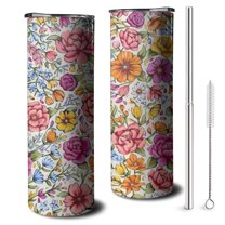 20oz Pioneer Flower Skinny Tumblers Stainless Steel Tumbler with Lid and Straw,Vacuum Insulated Double Wall Travel Tumbler Cups with Cleaning Brush for Coffee,Tea