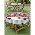 thumbnail image 4 of Outdoor Tablecloth with Umbrella Hole for Patio/Picnic/Party/Camping, Thin Blue Red Striped Waterproof Table Cloth Round Cover Washable, Patriotic Gnomes 4th of July Truck (Dia 54"), 4 of 9