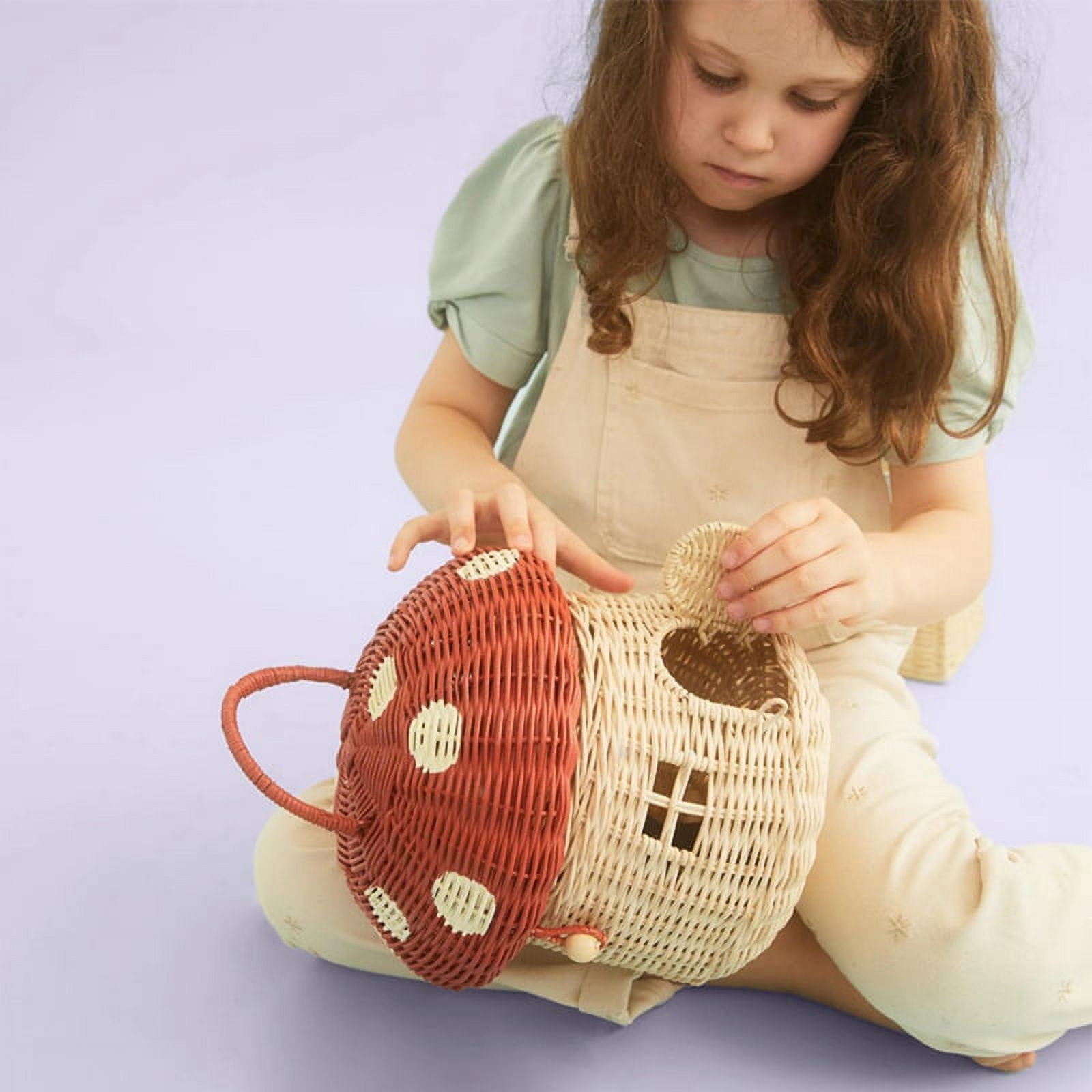 Rattan Mushroom-Shaped Storage Basket- Handmade Handcrafted, Pink