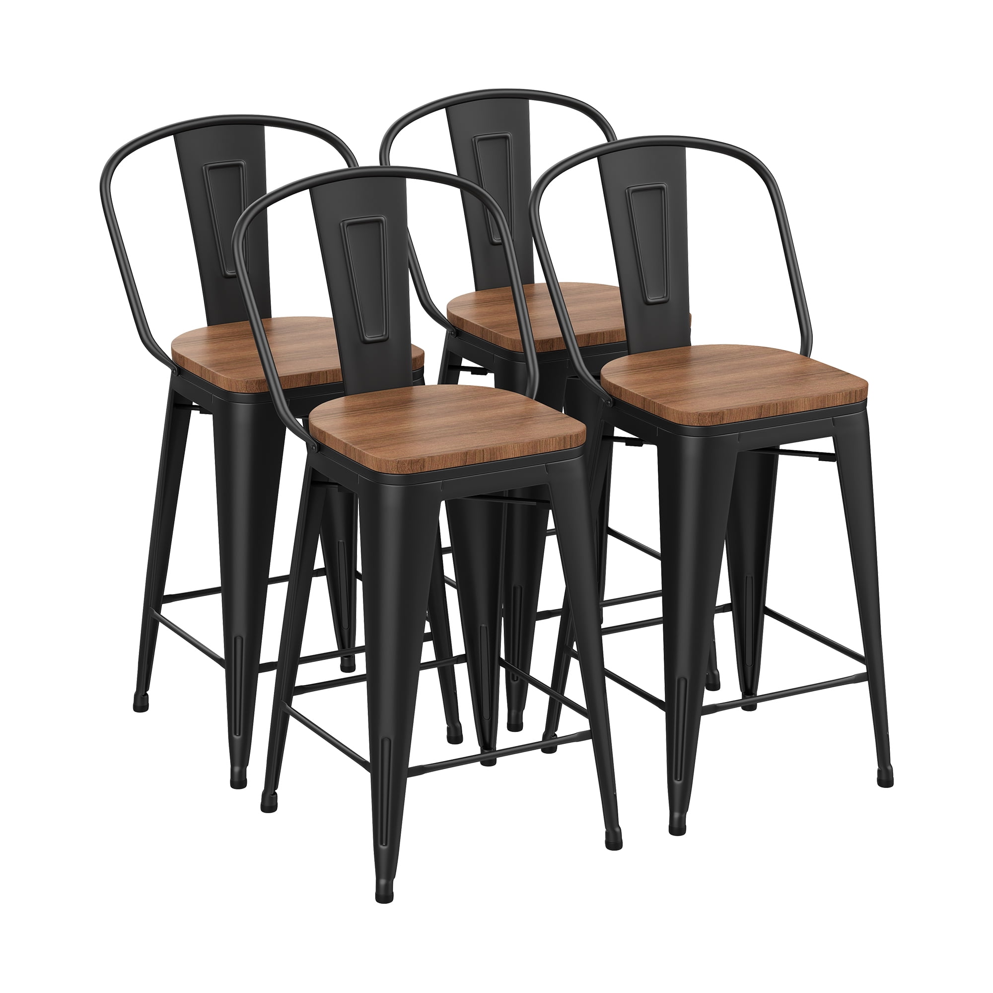 Andeworld High Back Counter Height Bar Stool, Black