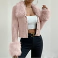 thumbnail image 2 of Aboser Furry Trim Ribbed Sweaters for Women Trendy Button Down Crop Tops Stretchy Slim Fit Tunic Sweater Comfy V Neck Party Shirts Soft Knitwear Pink S, 2 of 6