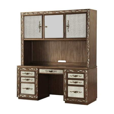 UPC: 0192551319646 | Wooden Computer Desk and Hutch with Vintage Mirror Fronts  Brown