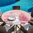 thumbnail image 6 of Pink Christmas Round Tablecloth, Fitted Table Cover with Elastic for 36"-44" Round Tables, Snowman Snowflake Gifts Xmas Tree Table Cloth Outdoor Indoor Dinning Party Waterproof Tablecloths, 6 of 7