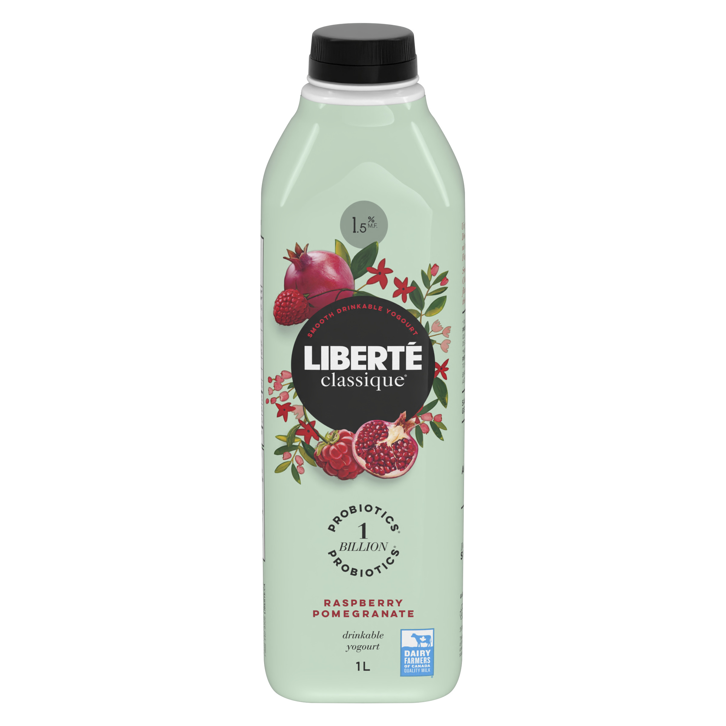 Yogourt à boire Liberté Classique 1,5 %, framboise-grenade, boisson au yogourt, 1 L