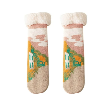 

Women Winter Printing Velvet Thickened Coral Velvet Floor Cotton Socks Sleep Towel Socks Socks for Women Size 9-11 Gray
