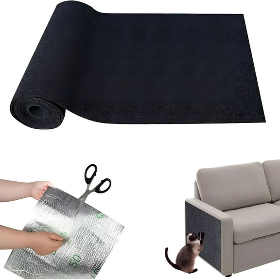 LAMIRO Polymers for Cat Scratching, Self Adhesive Trimmable Cat Scratcher Couch Protector, Cat Scratcher Sticky Fabric to Protect Furniture from Scratches (Black, 15.7-39.3in)