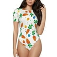 thumbnail image 2 of Uemuo Cute Carrot Pattern Women's One Piece Short Sleeve Swimsuit Rash Guard Surfing Modest Quick-drying Swimsuit Beach Essentials-Medium, 2 of 9