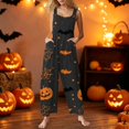 thumbnail image 2 of EANJE Halloween Overalls for Women, Sleeveless Spaghetti Strap Jumpsuit with Pockets, Print Wide Leg Baggy Romper, Adjustable Straps Fall Holiday Party Outfit Saffron L, 2 of 6