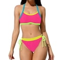thumbnail image 2 of Ynynloco Women Neon Color Block Halter Bikini Set with Side Tie Two-Piece Swimsuit for Beach Pool, 2 of 5