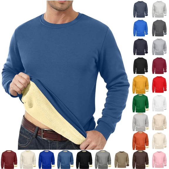 Fanshiluo Men's Crew Neck Fleece Lined Sweatshirt, Long Sleeve Thermal Casual Pullover Top,Size XS-3XL