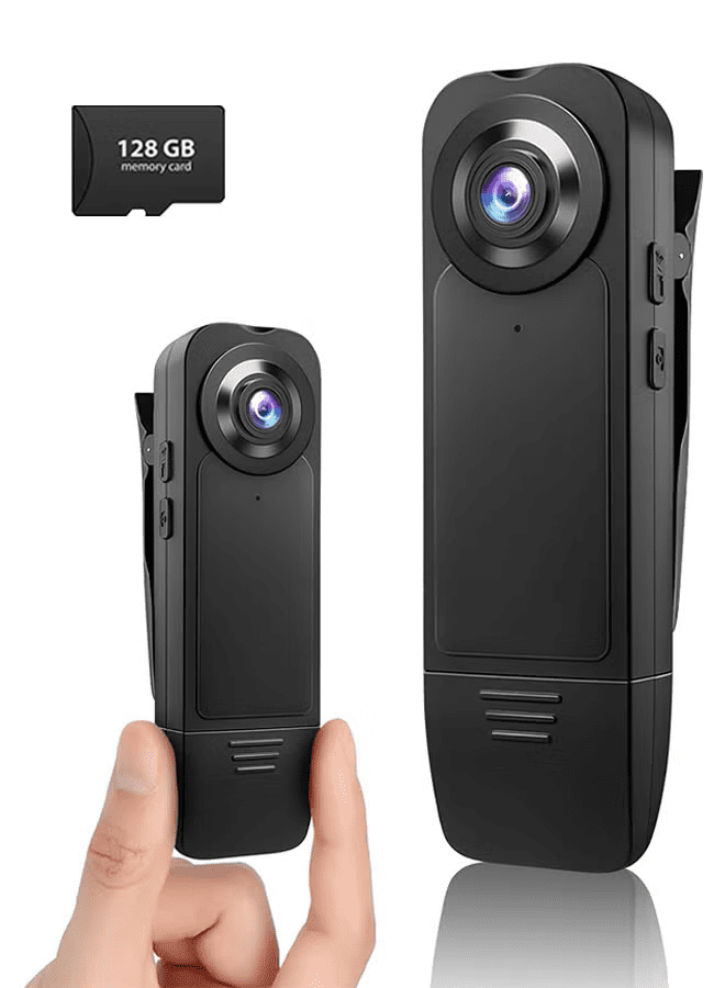 Mini Body Camera 1080P HD Wearable Video Recorder with Clip, Motion Detection, Night Vision, Loop Recording, Built-in Battery, Includes 128GB Micro SD Card
