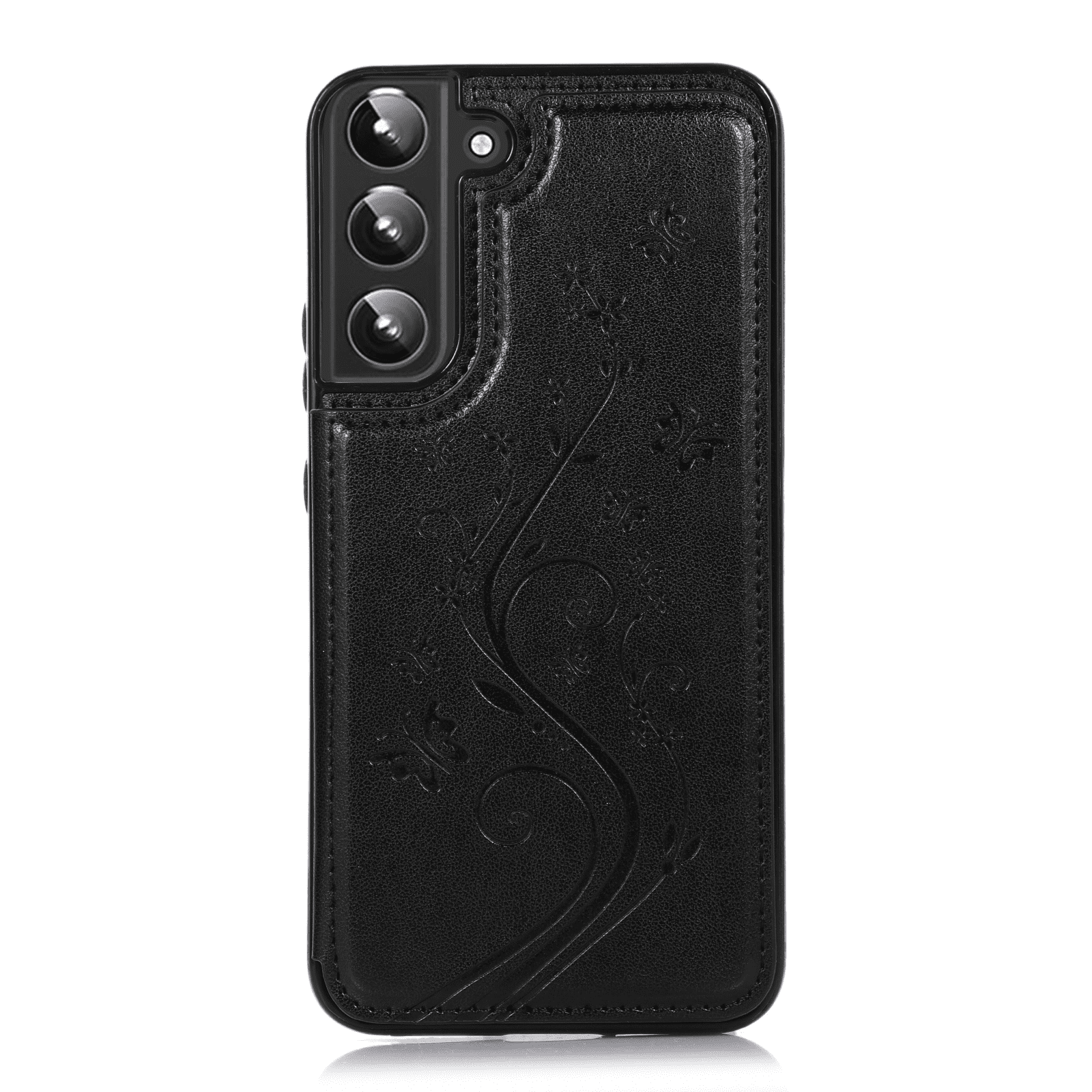 Asuwish Compatible with Samsung Galaxy S22 5G Wallet Phone Case Tempered Glass Screen Protector and Flower PU Leather Credit Card Holder Stand Cell Cover for S 22 22S 4G G5 6.1 inch Women Men Black
