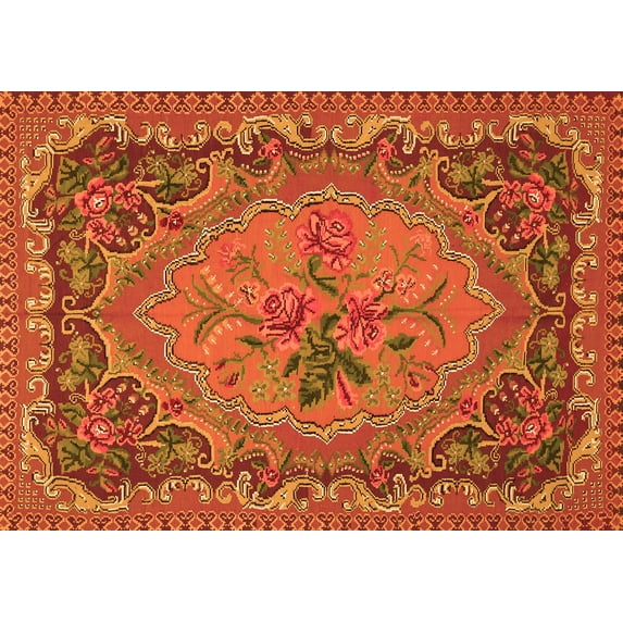 Ahgly Company Indoor Rectangle Medallion Orange French Area Rugs, 7' x 10'