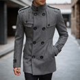 thumbnail image 2 of Men's Pea Coats Stand Collar Double Short Trench Coat Grey XL, 2 of 5