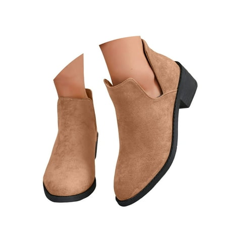 

Mepaouo Womens Cutout Ankle Boots Low Heel Suede Work Walking Outdoor Short Booties(Khaki 9)